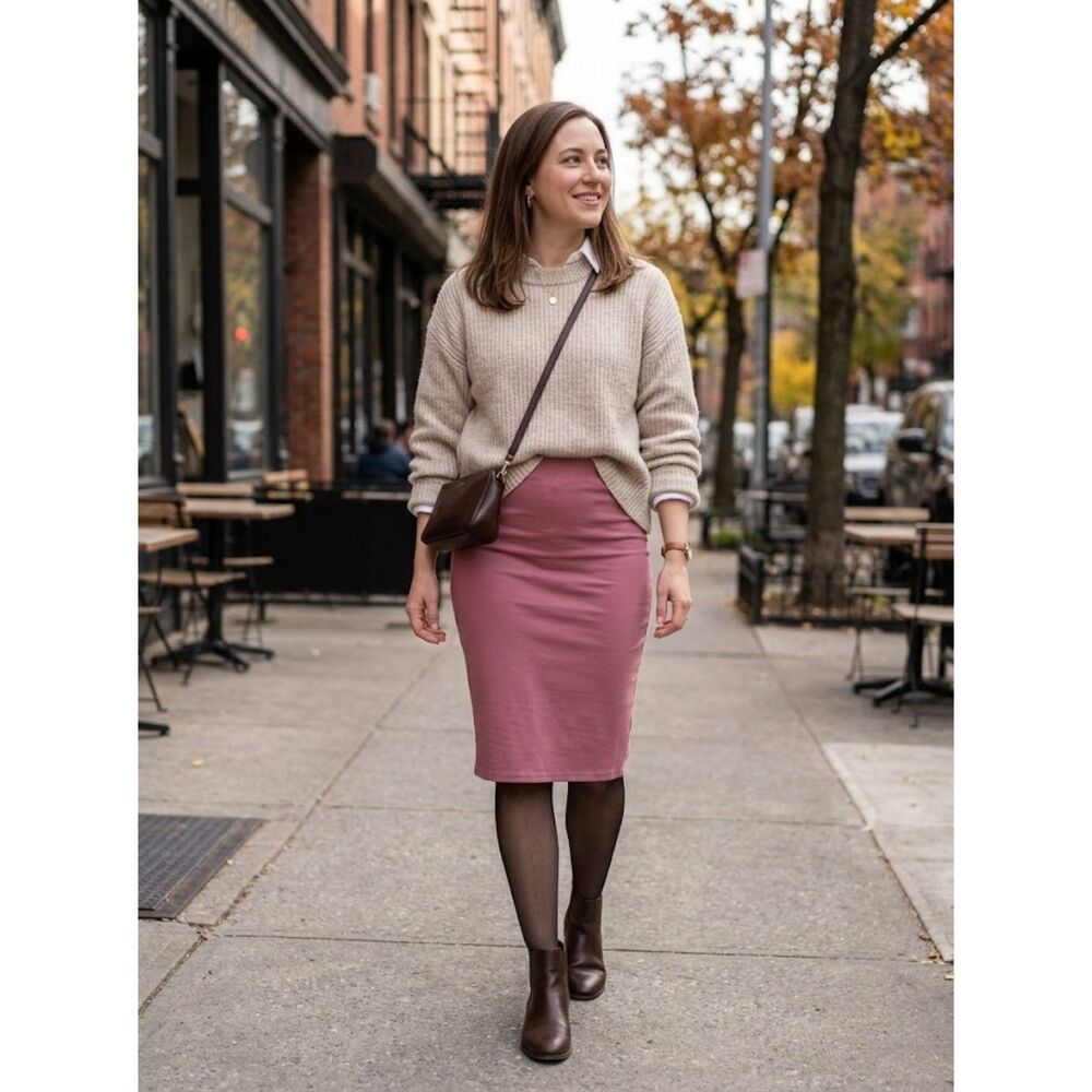 Iris Pink Midi Pencil Straight Stretch Skirt Small Work Office Mauve